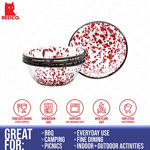 Red-Co-Set-of-4-Enamelware-Metal-Classic-20-oz-Round-Cereal-Bowl-Red-MarbleBlack-Rim-Splatter-Design Red Co Set of 4 Enamelware Metal Classic 20 oz Round Cereal Bowl Red MarbleBlack Rim Splatter Design