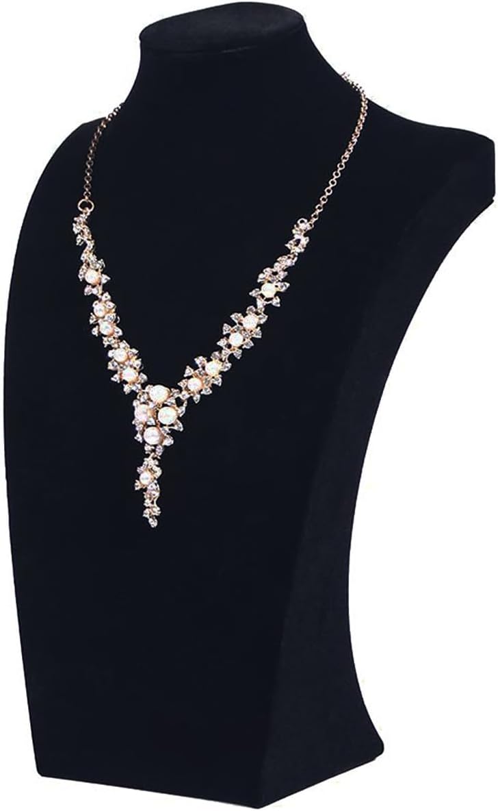 Necklace Bust Display Stand, Black Velvet Necklace Display Holder, Jewelry Necklace Organizer Rack for Home Use or Shop Show (9" Height)