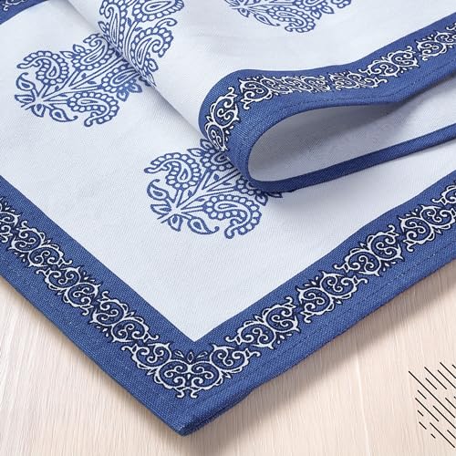 Image of Encasa XO Dining Table Runner for 4 to 6 Seater | Indigo-01 Block Printed Cotton Canvas | 32x150 cm | Jaipur Sanganeri Hand Print