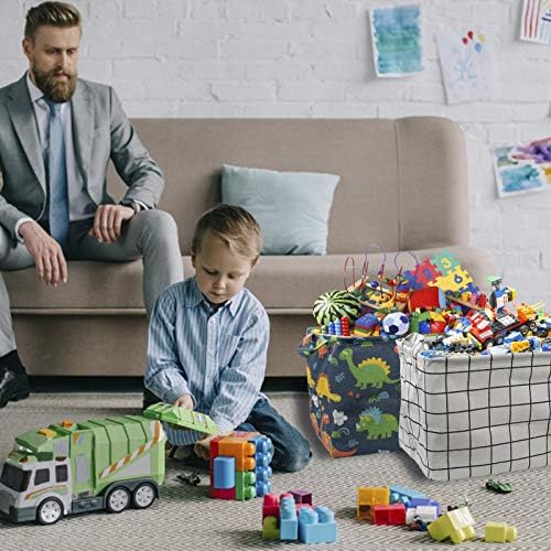 3Pcs Large Rectangular Canvas Storage Basket, Foldable Toy Organizer Bins with Handles, Waterproof Clothes Storage Box for Nursery Home Closet Office Organization, Shelf & Toy Basket (15x10x9.4 in)