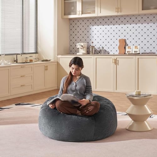 Bean Bag Chair 3Ft, Memory Foam Filled, Large Beanbag Chairs for Adults and Teens, Soft Sofa with Removable Flannel Cover, Round Couch for Living Room Bedroom College Dorm (Dark Gray, 3FT-36×36"×24") - Image 3