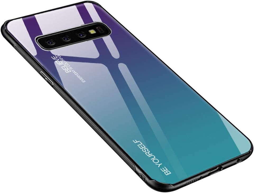 Luhuanx Samsung Galaxy S10 Plus Case, Tempered Glass Gradient Color Pattern+TPU Frame Hybrid Slim case for Galaxy S10+, Samsung S10 Plus Case Anti-Scratch Anti-Drop
