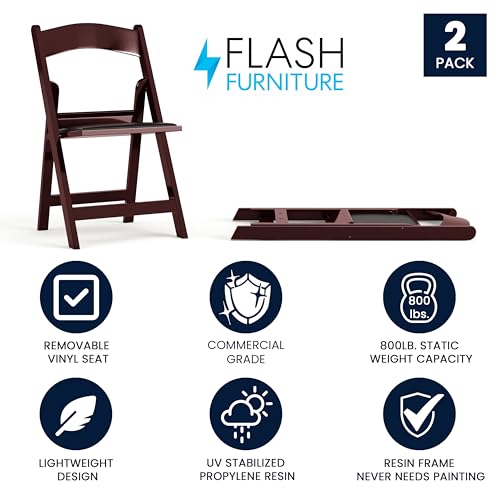 Image of Flash Furniture Hercules Series Folding Chair - Red Mahogany Resin - 2 Pack 800LB Weight Capacity Comfortable Event Chair - Light Weight Folding Chair