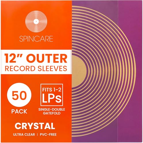 SPINCARE 50x Fundas De Vinilo Standard Transparentes LP 33 RPM | Crystal para Solo Doble Fundas | Exteriores Plastico Protectoras De Vinilo