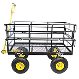 Steel Garden Wagon Cart, Portable Garden Carts Dog Wagon w/Removable Sides & Additional Four-Sided B