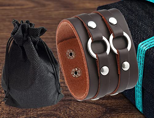 Leather Cuff Bracelet Punk Braided Bracelets Magnetic Clasp Cowhide Brown #TOP5