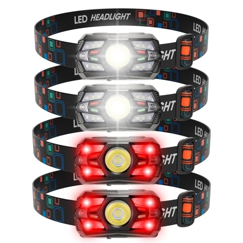 Linterna frontal LED con sensor de movimiento, 5 modos de luz y resistencia al agua, 4 uds