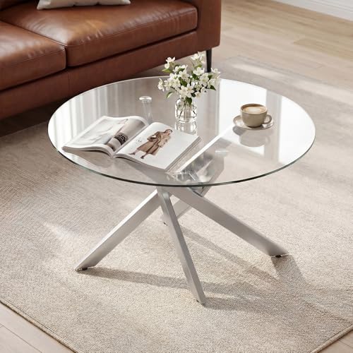 Giantex Round Glass Coffee Table, 31.5