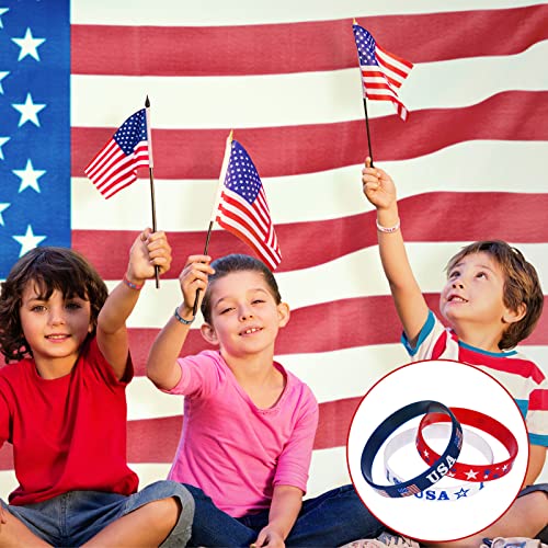 Deekin 60 Pcs 4Th Of July Patriotic Bracelets Usa American Flag Red White And Blue Star Silicone Bracelets Memorial Day Wristband Rubber Bracelets For Independence Day Party Favors School Gift #TOP4