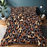 Grau Braun Warme Bettdecke 135 x 200 cm, Tiere Druck Leopardenmuster Warme Steppdecke Decke für Bett - Weiche Ganzjahresdecke Waschbar Bettdecke für Jungen Mädchen Teenager Erwachsene