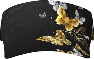XIXIAN Gold White Butterflies Black Printed Adult Sunscreen Visor Cap Lightweight and Breathable Adult Sun Visor Empty top hat Versatile Outdoor hat