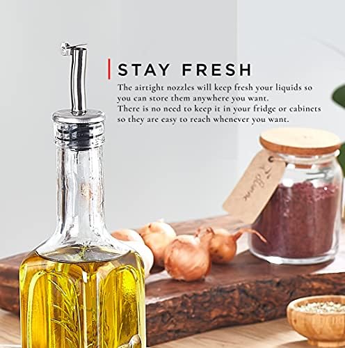 Woodpeckers London Olive Oil Dispenser Bottles for Kitchen with Wooden Stand | 2x500ml Olive Oil Bottle with Drizzlers & Wood Tray | Vinegar Bottle Cruet Set, Holder (Modern)