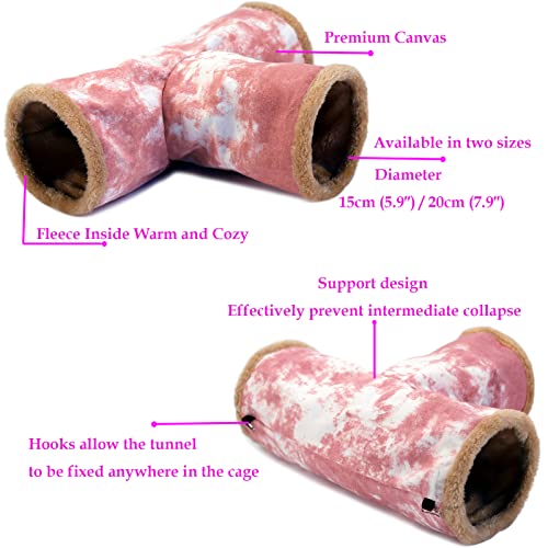 Leerking Guinea Pig Tunnel 3 Way, Small Animal Hideout Toy Washable Canvas Fleece Tube Play Tunnel For Rats Ferret Bunny Gerbil Sugar Glider Chinchilla, Pink #TOP1