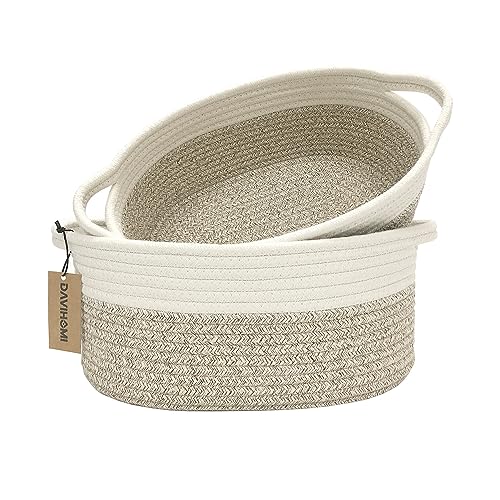 DAVIHOMI 2PACK Oval Cotton Rope Storage Baskets (White Brown) for