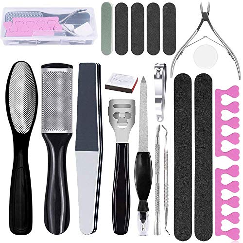 20PCS Pedicure Kit Foot File Rasp - Remove Hard Dead Skin Callus Cracked Feet Heel Care Stainless Steel Remover Tool at Home Professional (Pedicure20P-black)
