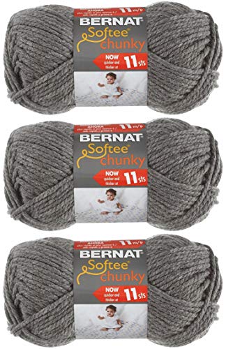 Bernat Softee Chunky 3-Pack Yarn, 2.8Oz, Super Bulky 6 Gauge -True Grey - Machine Wash & Dry #TOP5