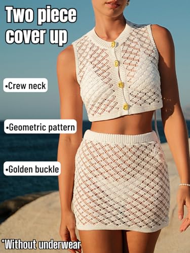 Two Piece Cover Up Skirt Sets,Crochet Swimsuit Coverups for Women,Sexy Beach Outfits Vacation Resort2