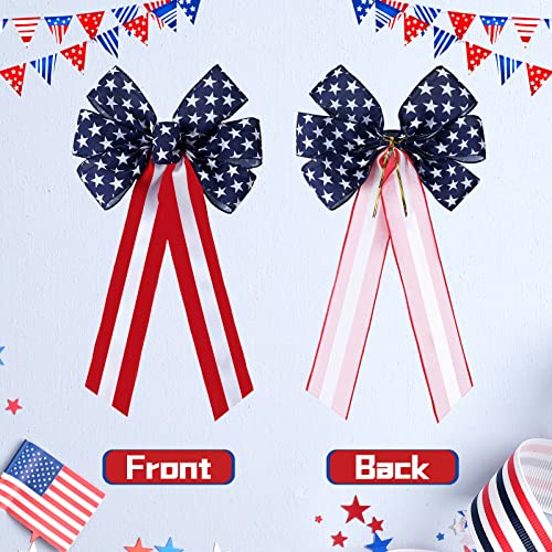 Yunlly 4 Pcs Large Patriotic Star Bows 4Th Of July Decor Bow Blue White And Red Stripes And Stars Bows For Independence Day 4Th Of July Indoor Outdoor Patriotic Decorations #TOP2