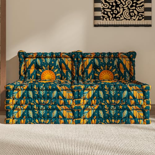 WOWMAX Boho Floor Sofa Couch, Convertible Lazy Futon, 2 Sets