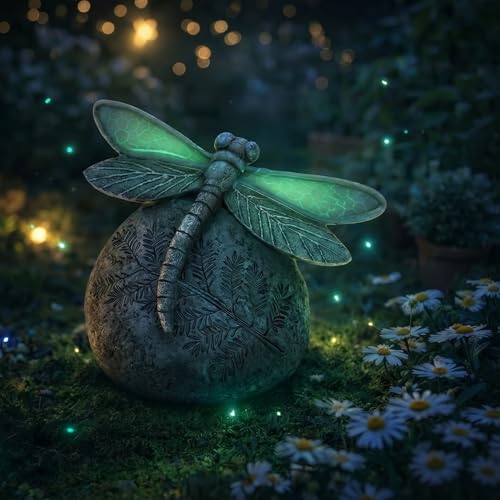 Lyeasw Dragonfly Decor Garden Statues, Glow-in-the-Dark Dragonfly Yard Decorations Garden Outside Figurine for Pond Patio Backyard Balcony Lawn, for Women Mom Garden Lovers