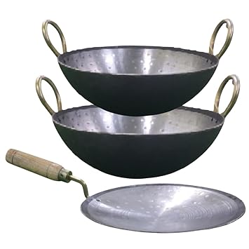 SHINI LIFESTYLE Heavy Iron Kadhai Loha Kadhai 30cm,28cm with Loha Tawa