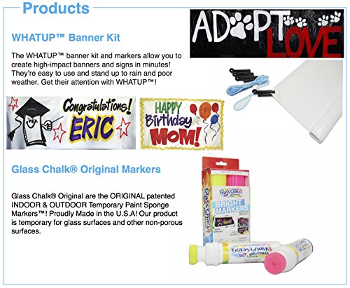 Banner Kit By Glass Chalk 1 White Banner, 4 Clips, Rope, 5 color Markers
