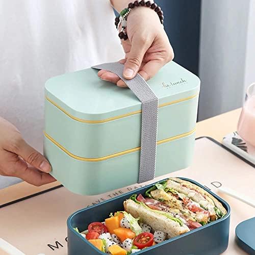 Bento Box Lunch Box Bento Lunch Box for Adults Children 1600ml with Cutlery 2-Tier Leakproof Insulated Microwave Dishwasher Freezer Safe Japanese Style for Work School Picnic Gift (Green)