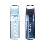 LifeStraw Go Series, BPA-Free Water Bottle for Travel and Everyday Use Removes Bacteria, Parasites, Microplastics, Improves Taste, 22oz 2-Pack; Icelandic Blue and Aegean Sea