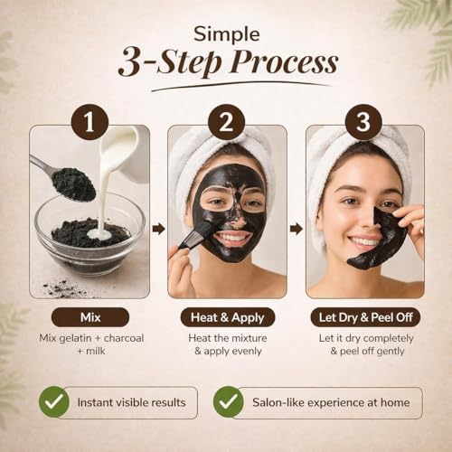 Image of Gelatin Powder With Activated Charcoal Powder For DIY Face Mask /Pack /Hair Removal /Peel Off Mask Remove Blackheads & Whiteheads, Deep Skin Purifying Cleansing (100 Gm)