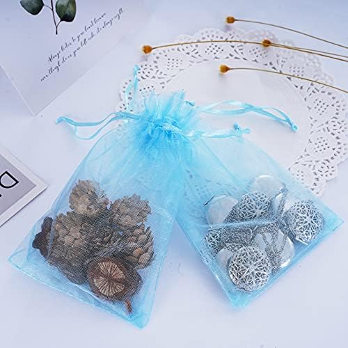 DoGeek 60pcs Blue Organza Gift Bags Medium 10 x 15cm Drawstring Jewelry Pouches Wedding Party Favour and Candy Bags