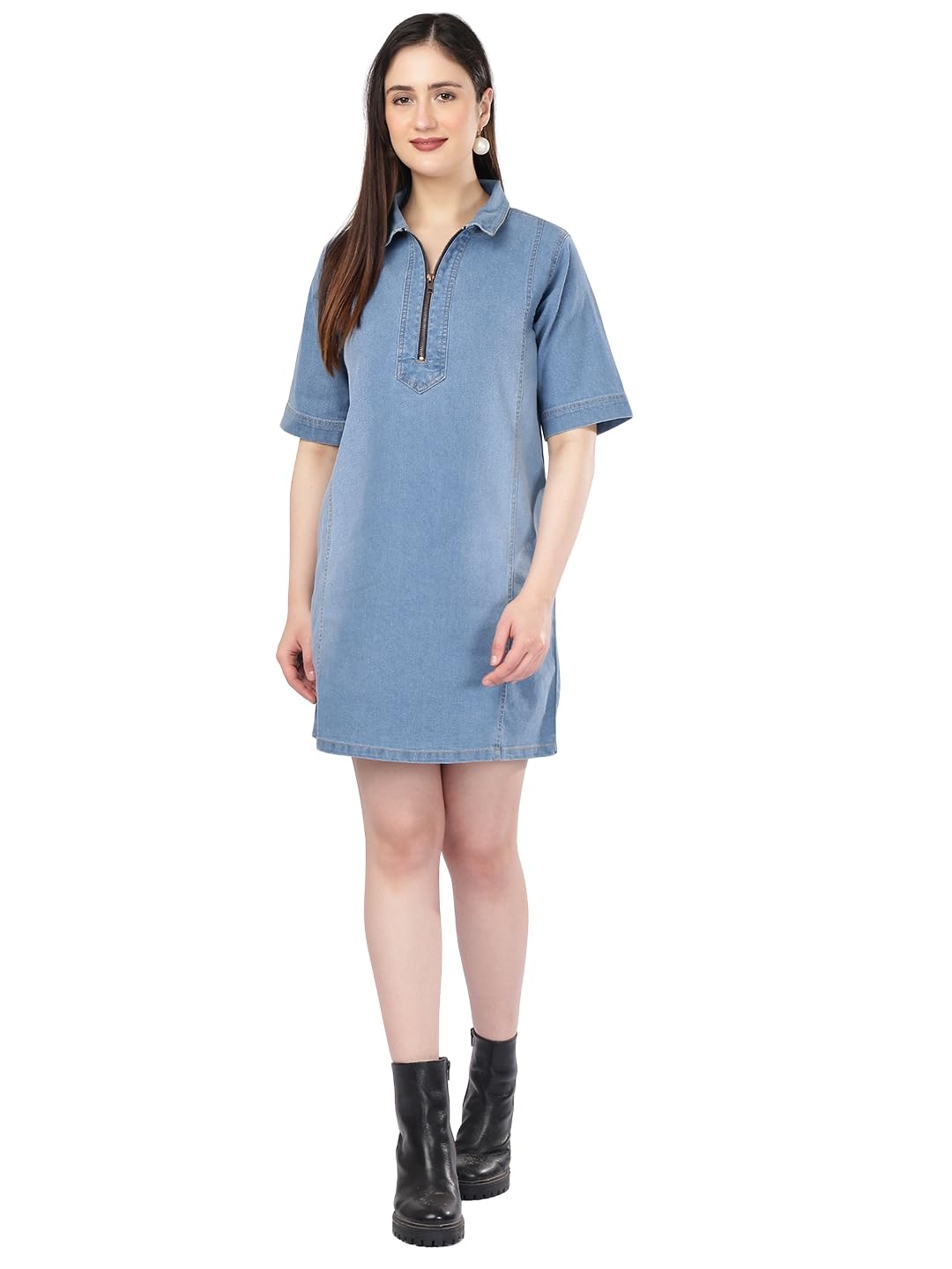 puella Women Blue Solid Denim Shift Dress-picture-0