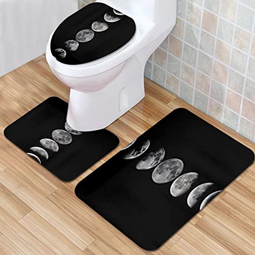 IUBBKI Badezimmermatte, rutschfeste Badematte, Emotionsphasen des Mondmusters, Badematten-Set, 3-teilig, saugfähig, rutschfest, Badematte, WC-Vorleger, Badteppich für Badezimmer, Schlafzimmer, Küche