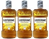 Listerine Original Antiseptic Mouthwash, Kills 99.9% of Germs That Cause Bad Breath, Plaque & Gingivitis, Fresher & Cleaner Mouth Than Just Brushing Alone, 1 Liter (Pack of 3)