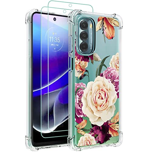 Osophter for Moto G Stylus 5G 2022 Case Girls Women Flower Floral with Screen Protector for Shock-Absorption Flexible TPU Rubber Phone Cover for Motorola Moto G Stylus 5G 2022(Purple Flower)