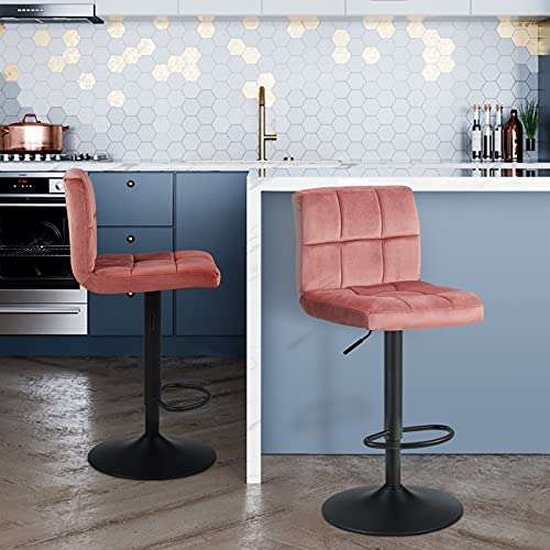 Duhome Bar Stools Set Of 2,Modern Square Velvet Adjustable Barstools Counter Height Stools Bar Chairs 360° Swivel Stool Pink #TOP1