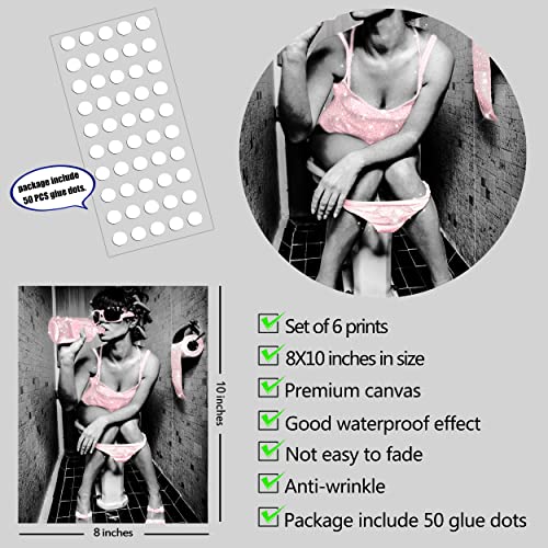Luodroduo Fashion Wall Art Bathroom Decor Prints Set Of 6 Pink Glam Glitter Tissue Canvas Posters Pictures Photos Bathroom Artwork Wall Black And White Modern Women Funny Bathroom (8"X10" Unframed) #TOP1