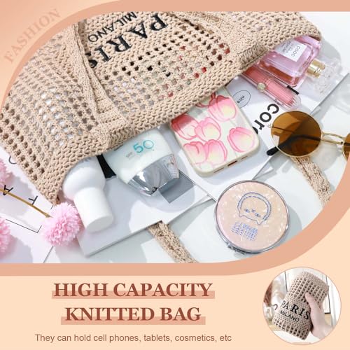 Image of Ayieyill Crochet Tote Bag For Women, Crochet Mesh Beach Tote Bag Summer Vacation Aesthetic Boho Knit Bag for Women