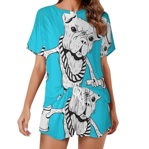 Pyjama pug dog femme ensemble de pyjama manches courtes vêtements de nuit ete sleepwear
