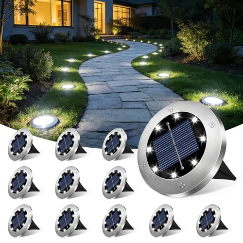 SZPOWER 4.6 Inch Solar Ground Lights 12 Pack, Solar Lights Outdoor Waterproof, Solar Garden Lights Outdoor Landscape Lighting for Pathway Walkway Patio Yard Driveway, Cool White by SZPOWER - Used condition - US$20.68
