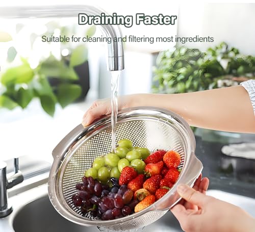 Colador de acero inoxidable 304, juego de colador microperforado con cuenco para mezclar, sin BPA para escurrir pasta, fideos, verduras, frutas y arroz