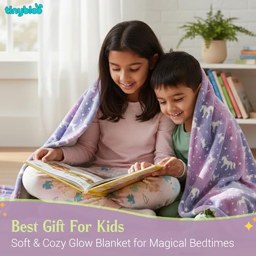 Image of Glow Blanket for Kids 200x150 cm, Purple Unicorn Glow in The Dark Blanket, Soft Flannel Fleece All Season Kids Blanket, Birthday Gift for Boys & Girls