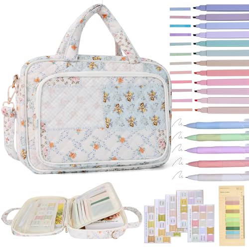 Bible Cover Case for Women Bible Study Supplies Christian Gifts for Women Church Camp Essentials Christian Bible Journaling Kit Quilted Large Bible Cover with Durable Handle (Spliced Flower, Large)