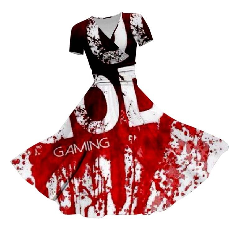 HUIFUAO Halloween Dresses for Women Scary Bloody Fancy Dress Plus Size Halloween Costumes V Neck Short Sleeve Party Evening Horror Festival Cosplay Outfits Clothes (Z05 Red #1, S)