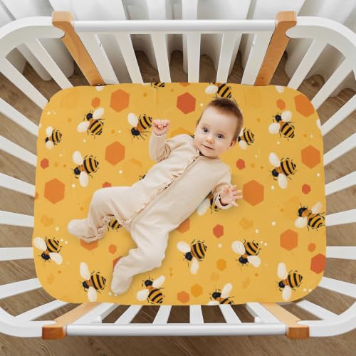 Image of Crib Sheet Breathable Soft Crib Mattress Sheet for Baby Toddler Boys Girls Fitted Pack n Play Crib Sheet Fit Standard Crib Mattress 39 x 27 Inch Orange Honeycomb Hexagon Bee