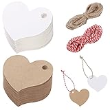 220 Stück Herz Anhänger Papier, Geschenkanhänger Herz Anhänger Kraftpapier Etiketten Tags mit 22m Schnur für Geschenke Hochzeit Geburtstag Taufe Feiertag Basteln(Braun&Weiß)