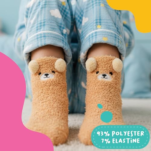 Image of POPCRAZE Bear Gift Fuzzy Crew Socks with 3D Ears Unisex Size 5-9