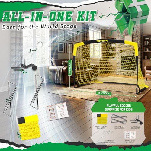 Image of Happy Jump Portable Soccer Goal 7x5 & 5x3.6 FT, Large-Frame Training Net