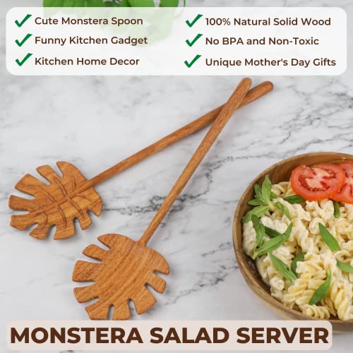 Jabihome Wooden Monstera Salad Servers Set Of 2, Wooden Salad Tongs For Serving,Cooking Gifts For Mom, Fall Decorations, White Elephant Gifts For Adults, Thanksgiving Gifts, Christmas Gifts For Mom #TOP1