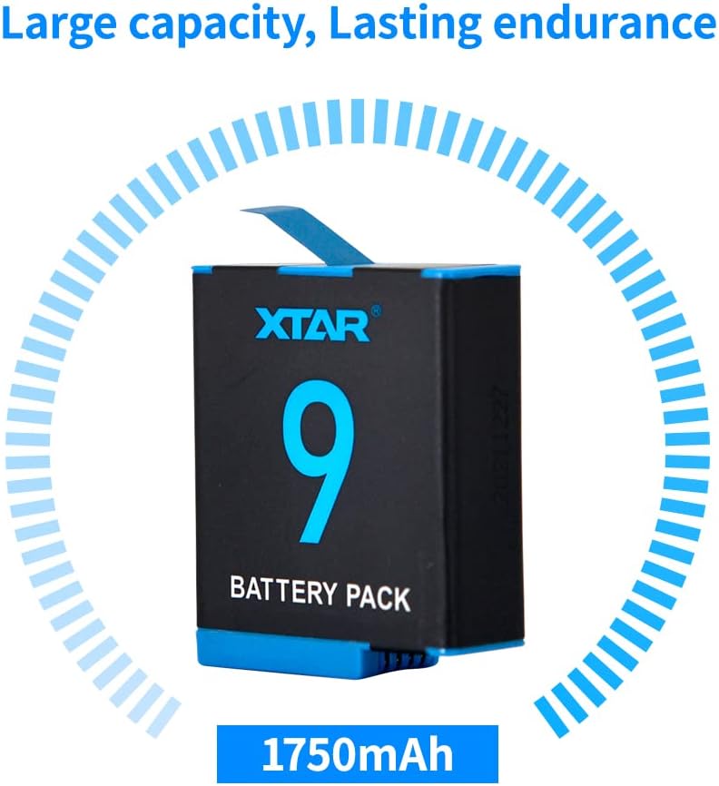 XTAR 1750mAh Hero 10/9 Battery 2-Pack Spare Replacement Battery for GoPro Hero 10 Black Hero 9 Black
