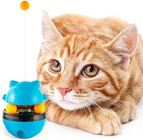 Tumbler Cat Teaser Toys, Interactive Cat Toy Kitten Toys For Indoor Cats Puzzle Snack Feeder With Double Interactive Balls And Detachable Teasing Wand Cat More Fun For Indoor Cats
